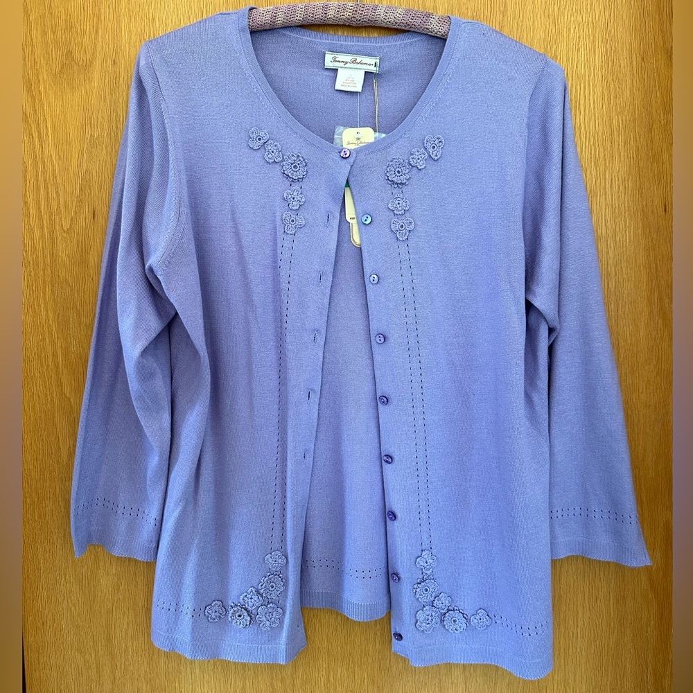 Tommy Bahama Purple Flower Cardigan L NWT